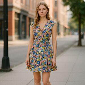 Eliot 100% Silk Pastel Spring Summer Floral Front Wrap Sleeveless Dress Size 4